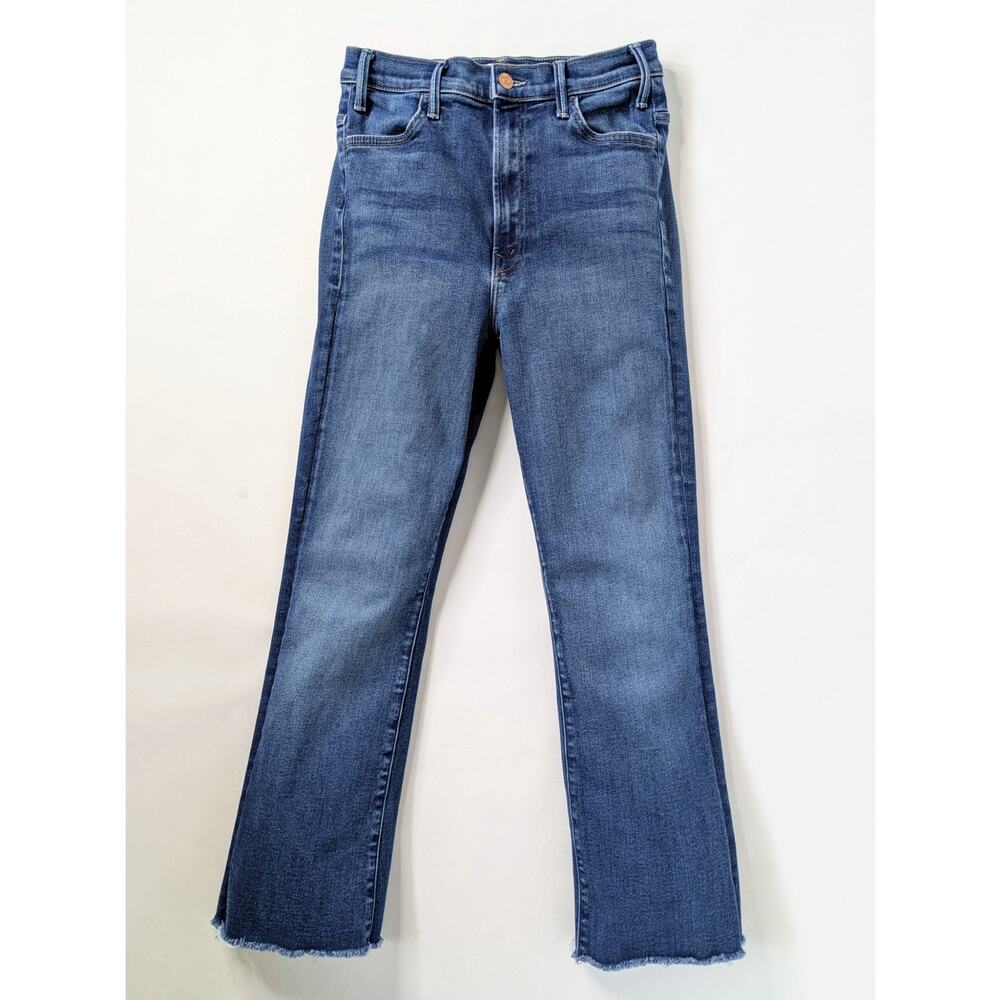MOTHER Hustler Ankle Fray Jeans 28 Blue High Rise Crop Raw Hem Home Movies